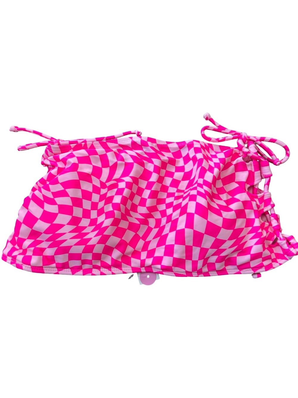 NOBO Pink Wavy Checkerboard Ruched Side-Tie Bikini Top NWT Size M Recycled